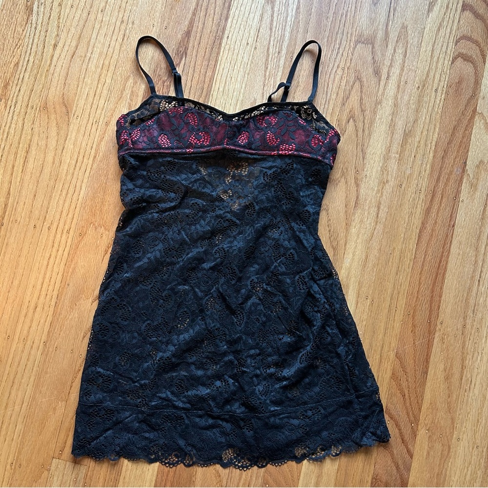 Vintage Victoria’s Secret black lace and red bandeau slip lingerie